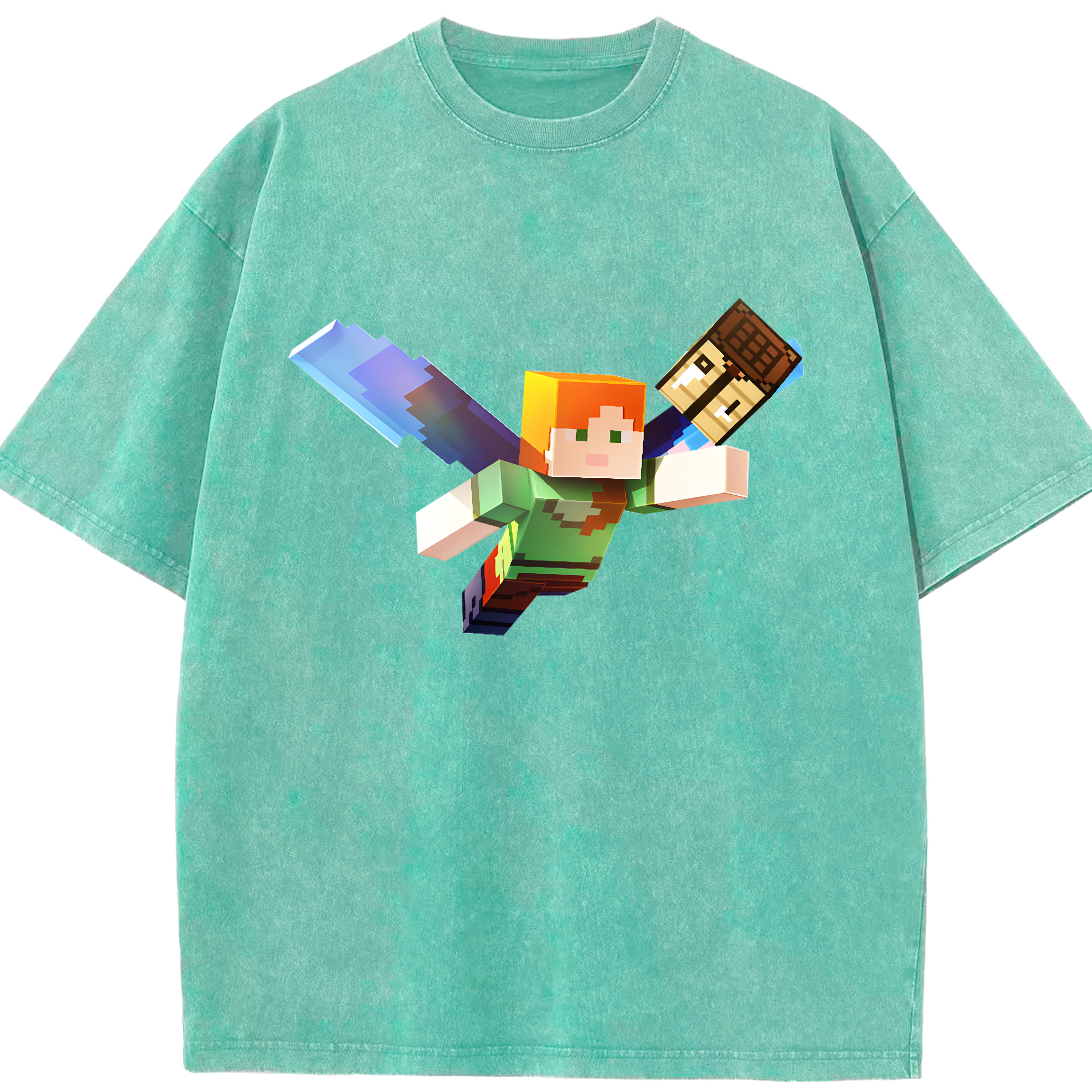 （画像用） マインクラフト ブロックの世界 Minecraft MC Block world 綿100% ヴィンテージ風 半袖Tシャツ（フロントプリント）